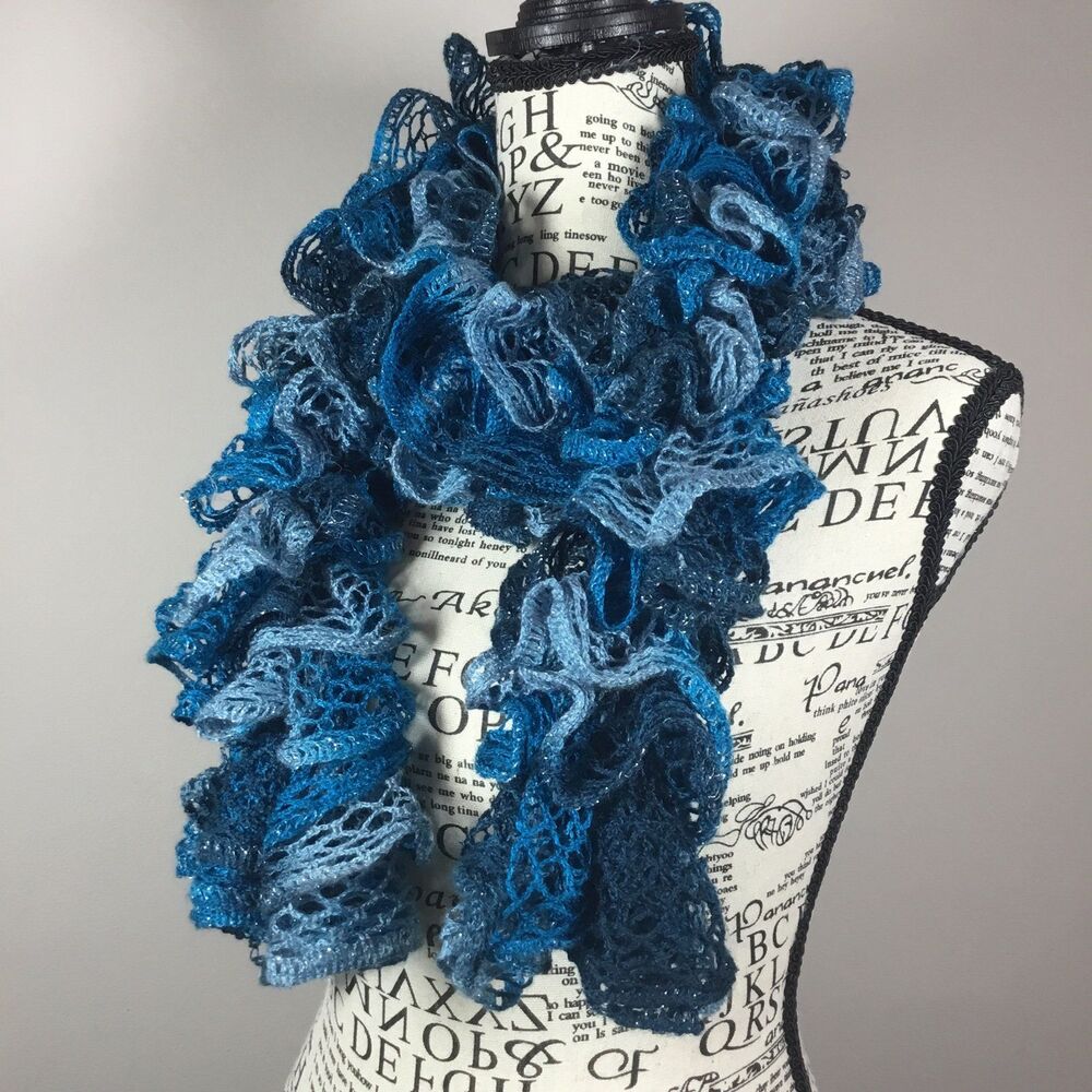 Multi shades of blue ruffle scarf cottagecore fairycore layering 56” long
